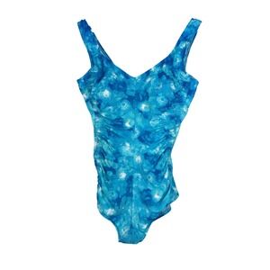 Maxine of Hollywood Blue Floral Ruched One Piece Swimsuit Size‎ 18W
